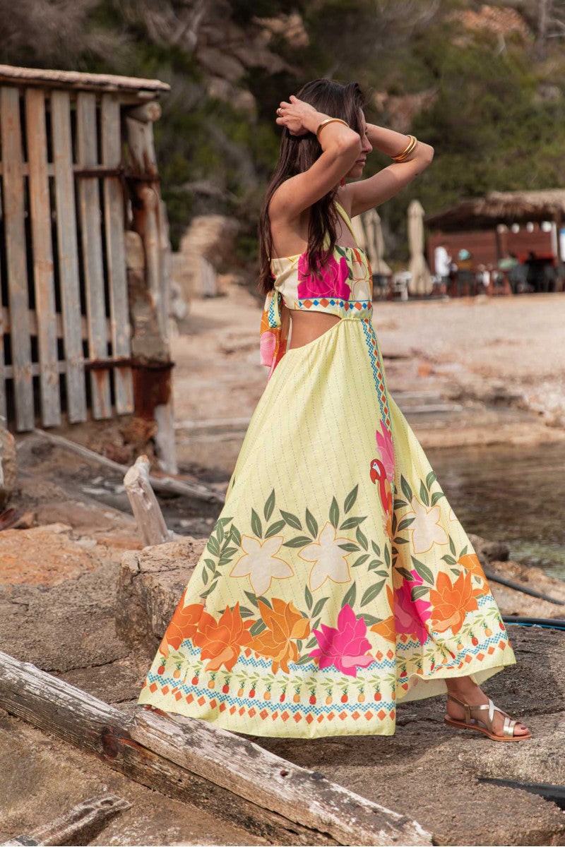 Printed Waist-Baring Maxi Dress