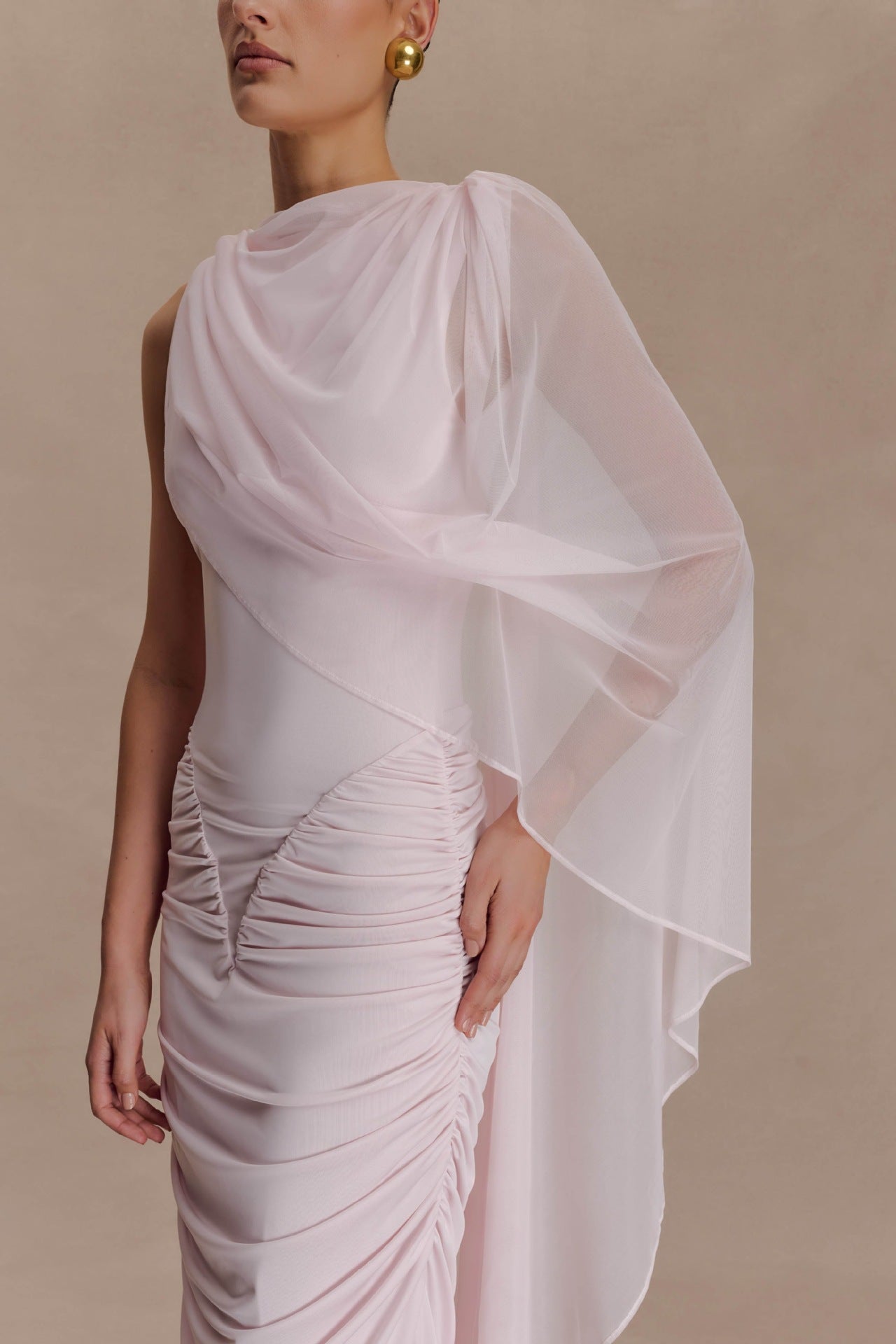 Shawl Mesh Hip Skirt Midi Dress