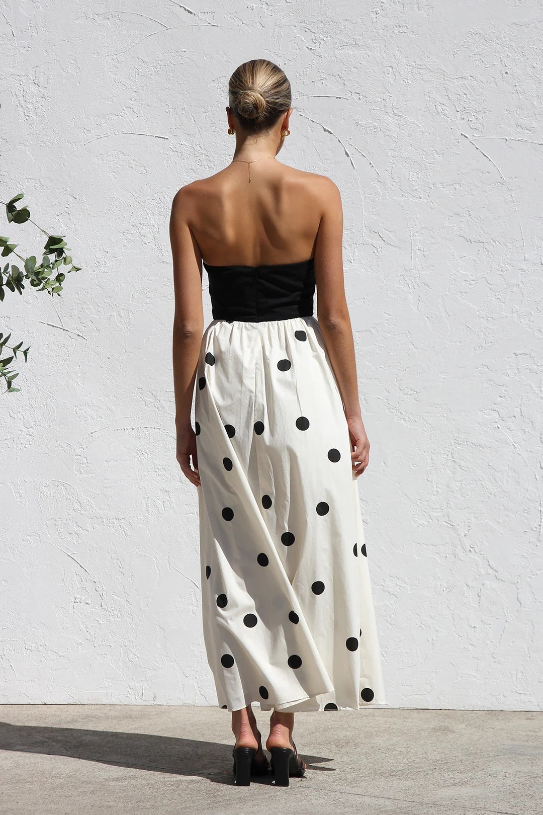 Polka Dot Print Paneled Maxi Dress