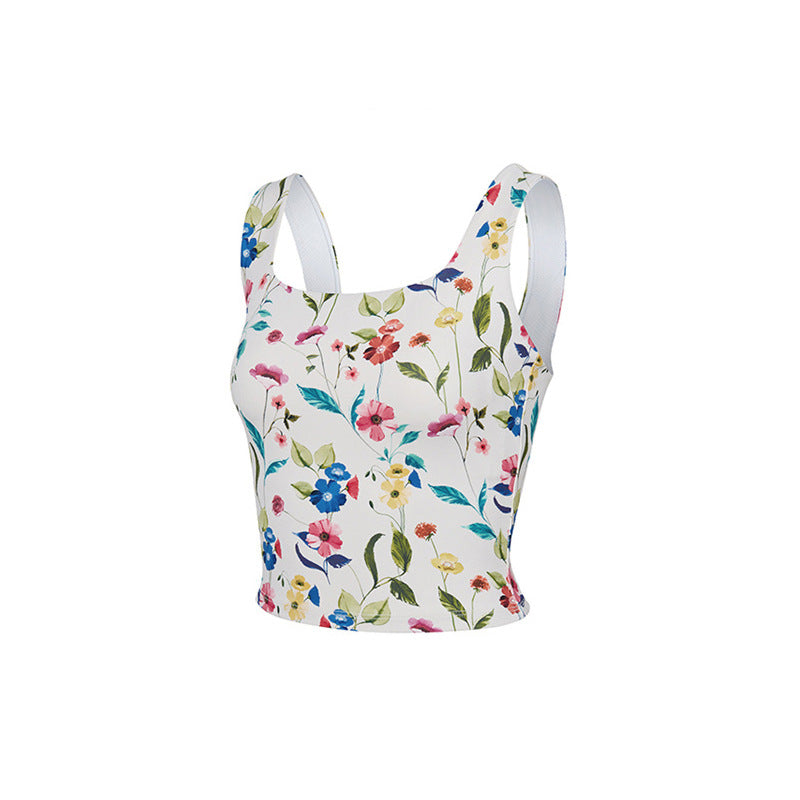 Floral Print Hanky Hem Zip Back Tank Top