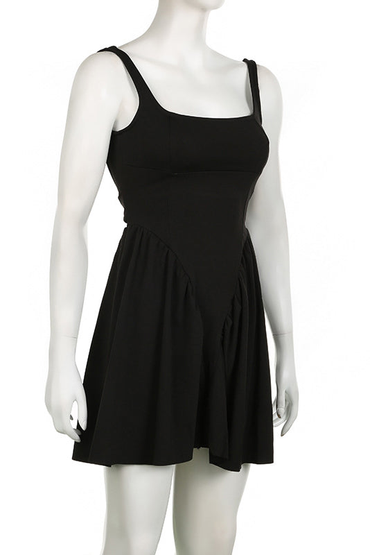 Floriane Peach Bow Mini Dress - Black