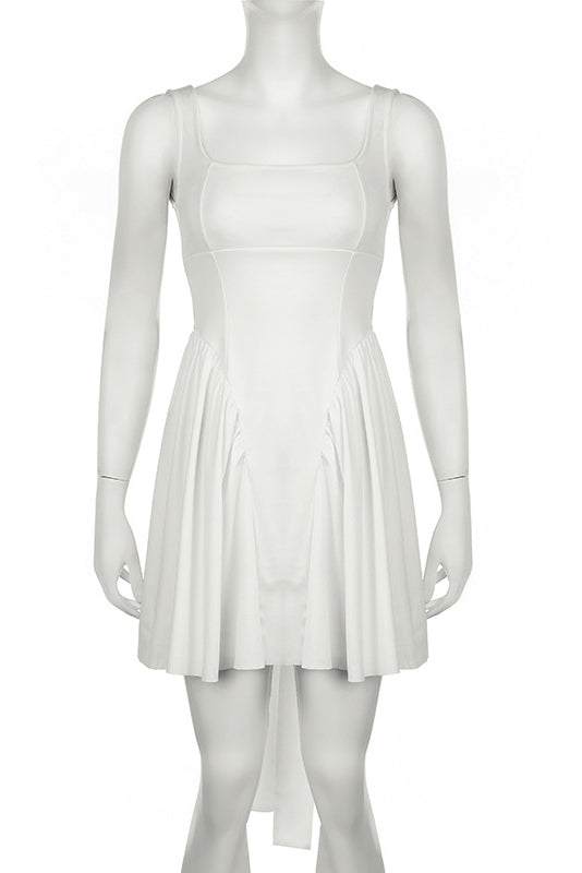 Floriane Peach Bow Mini Dress - White