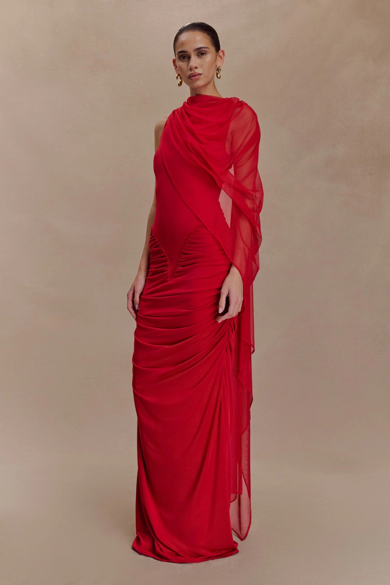 Shawl Mesh Hip Skirt Midi Dress