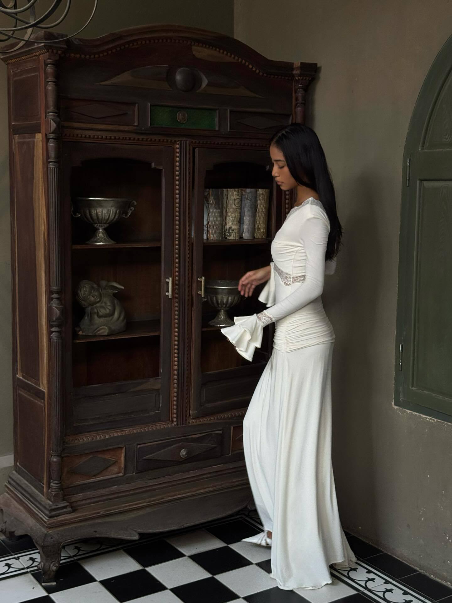 Bell Sleeve Lace Floral Midi Dress