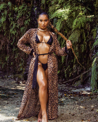 Zweiteiliger Badeanzug mit Cut-Outs und Riemchendesign im Zebra-Print