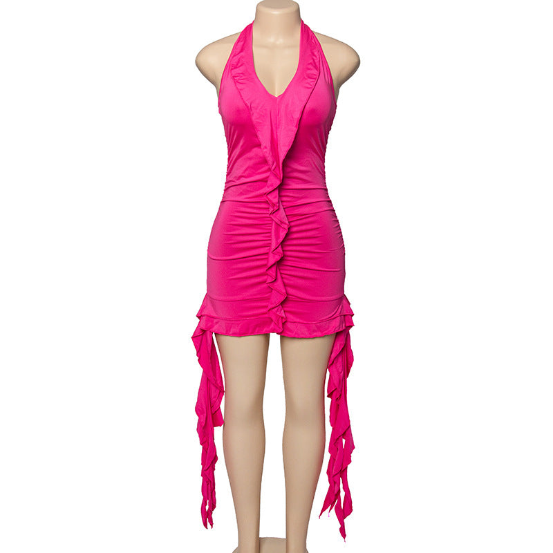 Magenta Ruffle Mini Dress