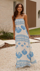 Shell Print High Waist Slip-On Midi Dress