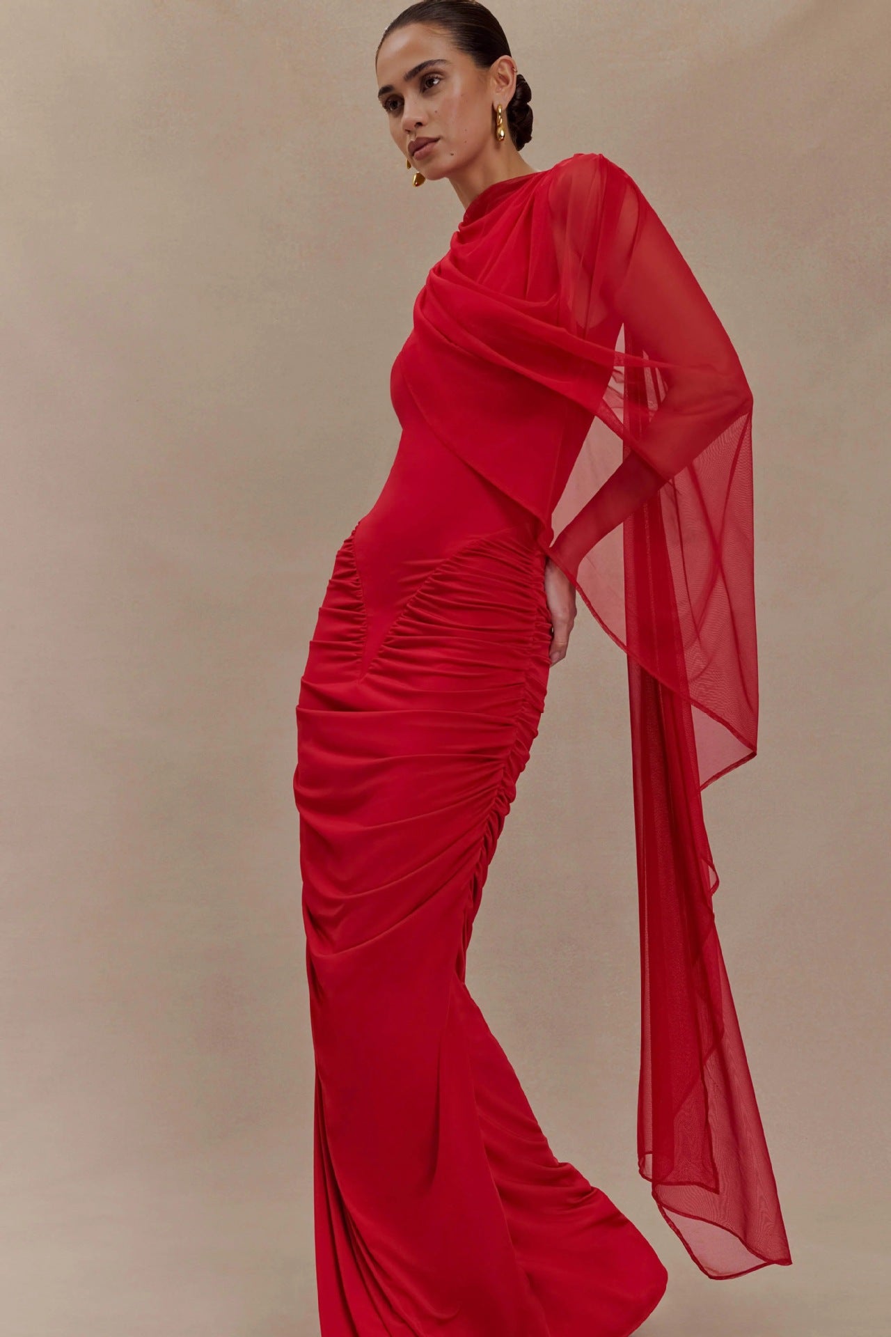 Shawl Mesh Hip Skirt Midi Dress