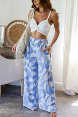 Printed Elastic Waist Wide-Leg Straight Trousers