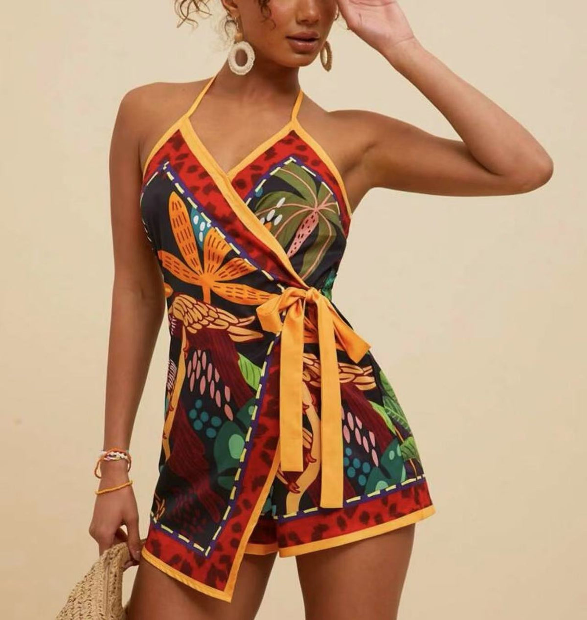 Retro Print Patchwork Romper