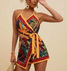 Retro Print Patchwork Romper