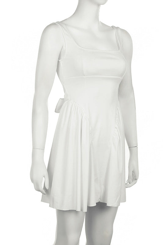 Floriane Peach Bow Mini Dress - White