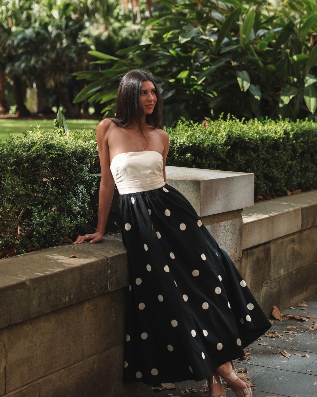 Polka Dot Print Paneled Maxi Dress