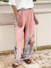 Graffiti Printed Wide-Leg Straight-Leg Pants