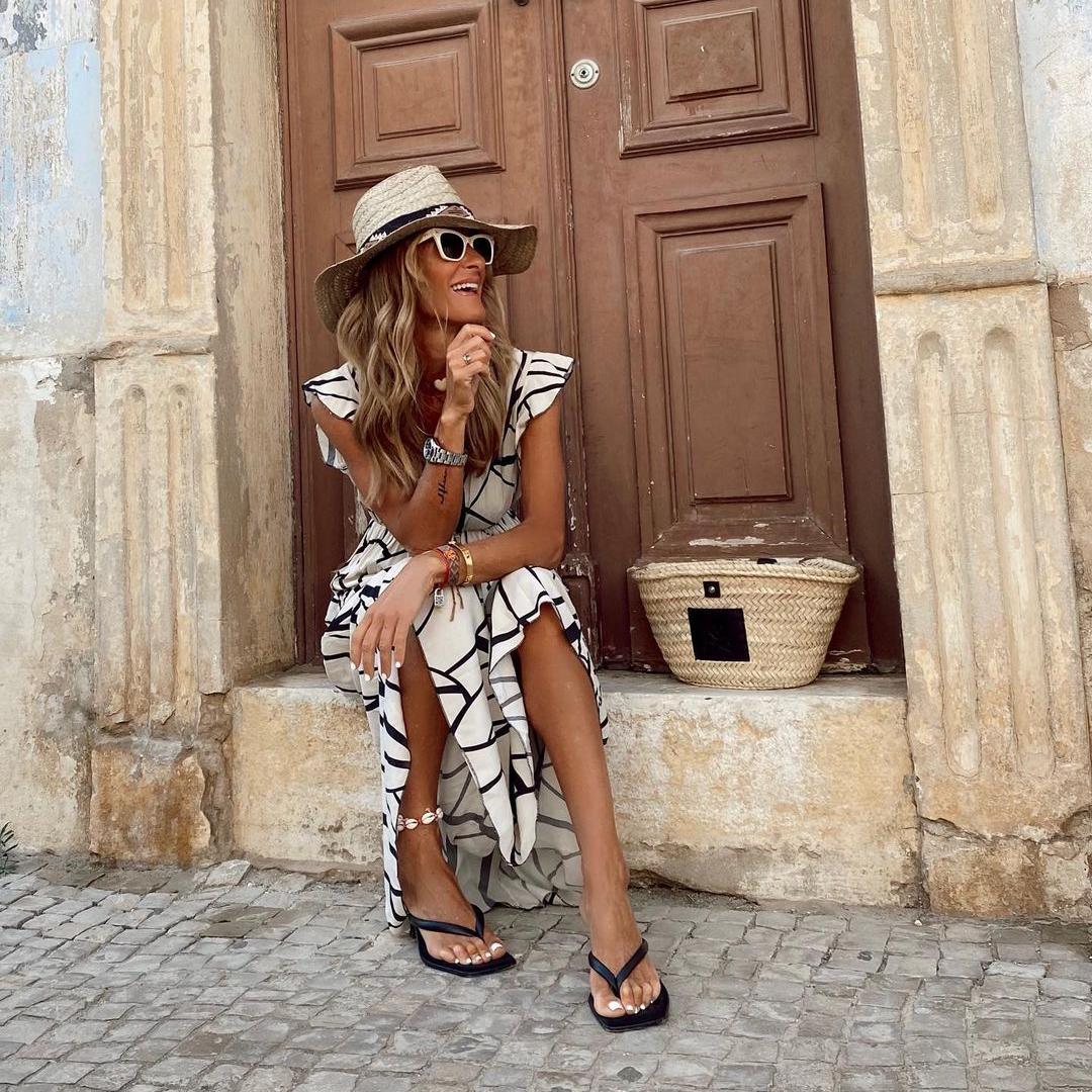 Black Abstract Print Maxi Dress