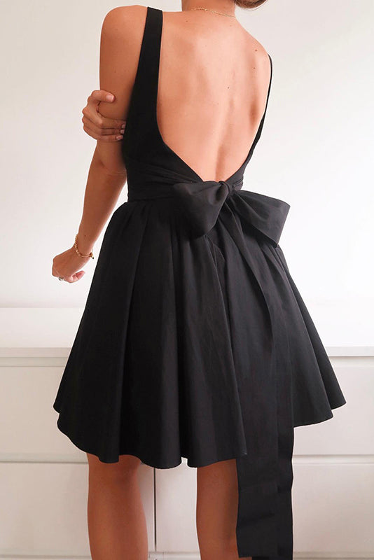 Floriane Peach Bow Mini Dress - Schwarz