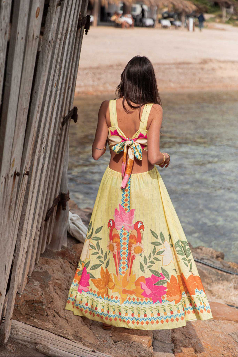 Printed Waist-Baring Maxi Dress