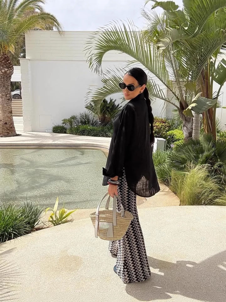 Printed Hip-Hugging Flared Pants