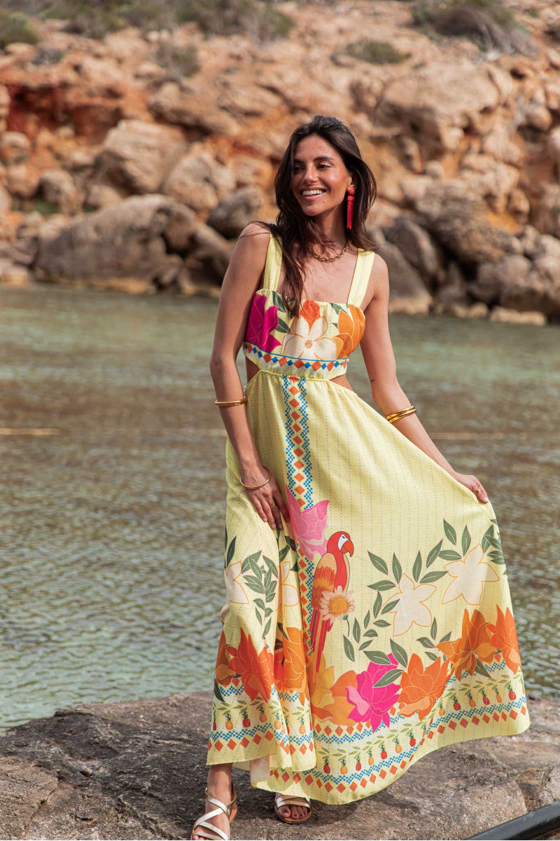 Printed Waist-Baring Maxi Dress