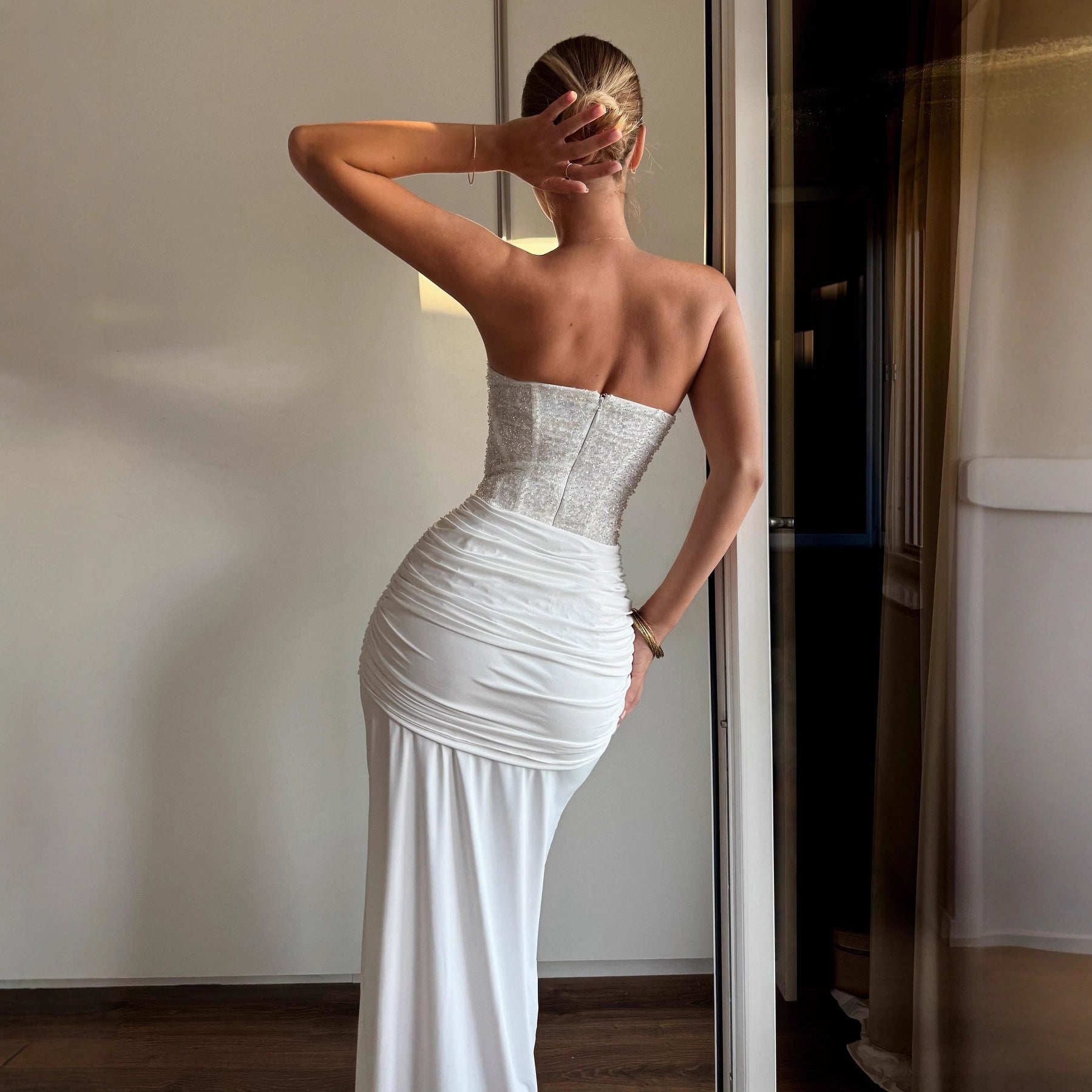 Ribbon Sequined Tube Top Maxi Dress