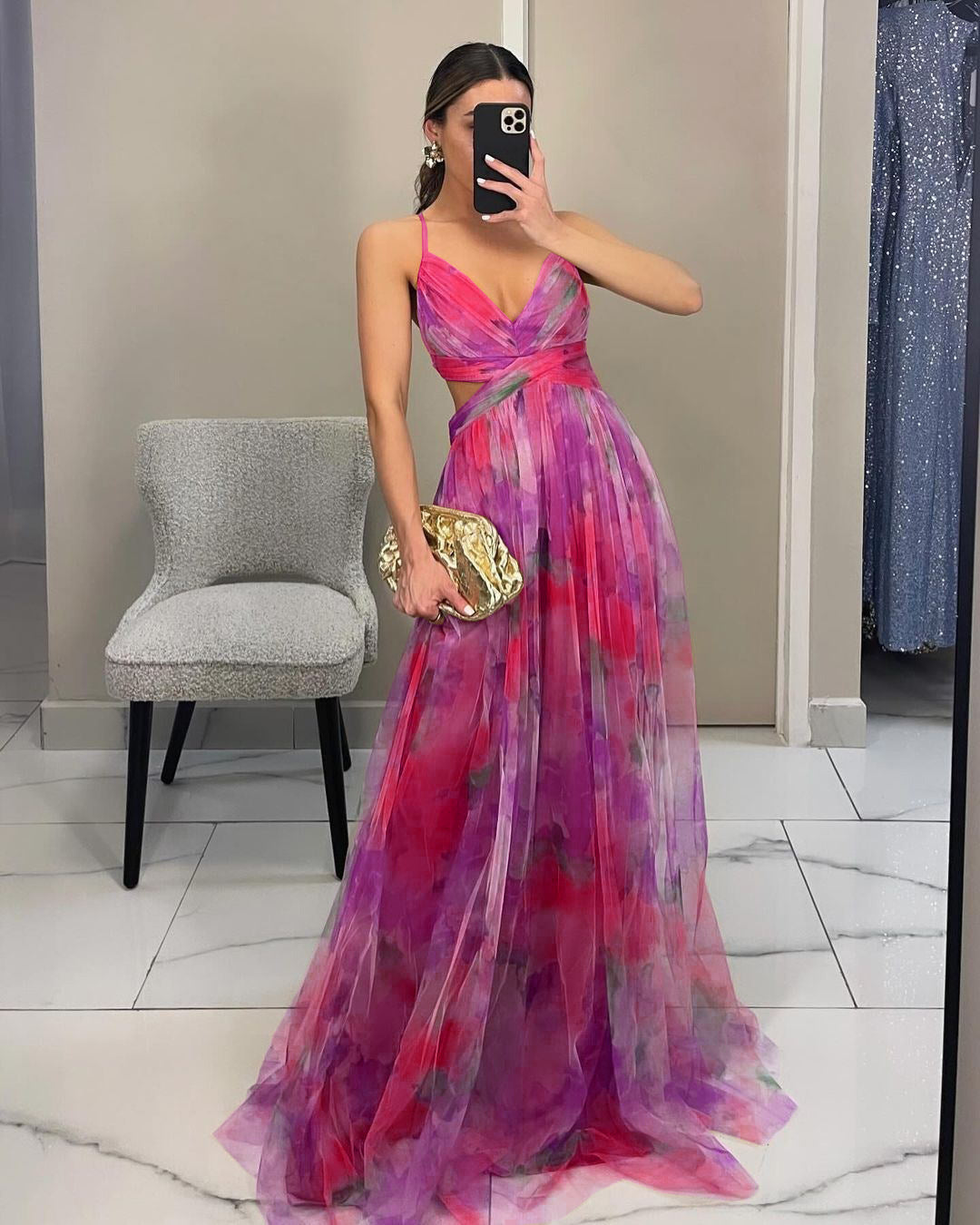 Mesh Printed Slip Dress