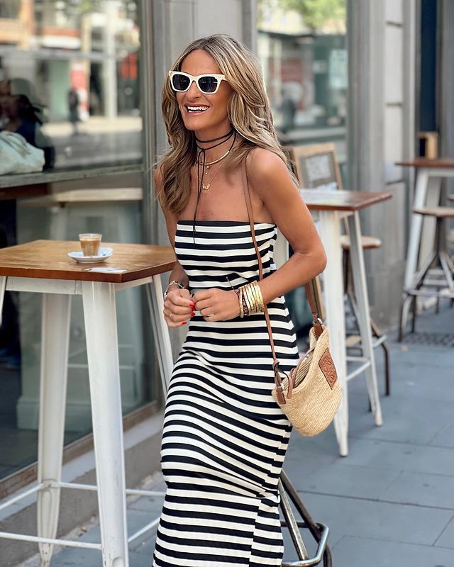 Striped Wrap Dress With Slits