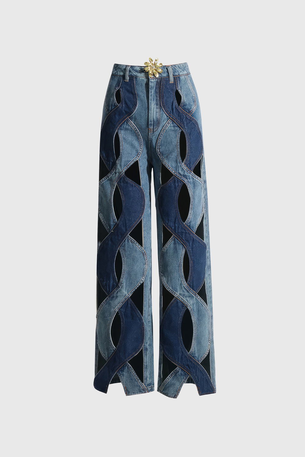 High Waist Jeans mit Spiralschnitten - Blau