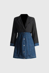 Robe courte en jean avec détails blazer - Bleu