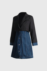 Robe courte en jean avec détails blazer - Bleu