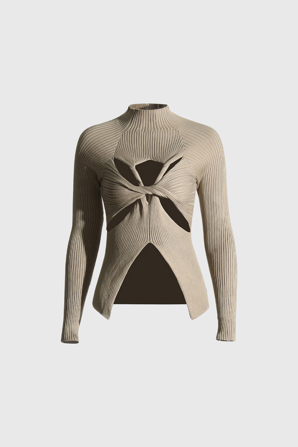 Gerippter Pullover mit Cut-Outs - Khaki