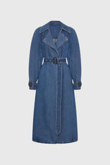 Denim-Trenchcoat mit Gürtel - Blau