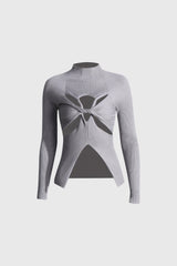 Gerippter Pullover mit Cut-Outs - Grau