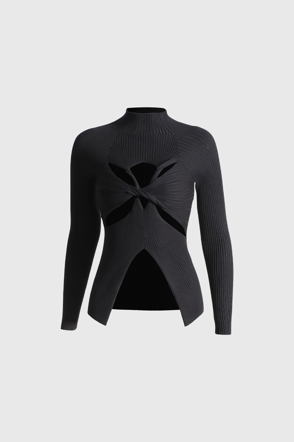 Gerippter Pullover mit Cut-Outs - Schwarz