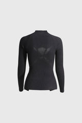 Gerippter Pullover mit Cut-Outs - Schwarz