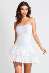 Elastic Sleeveless Mini Dress - White