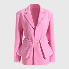 PINK Blazer with RHINESTONES CHAIN