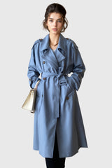 Zweireihiger Trenchcoat mit Gürtel - Blau