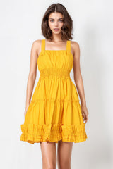 Mini Dress with Square Neckline - YelLow