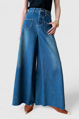 Extra weite Jeans mit hoher Taille - Blau