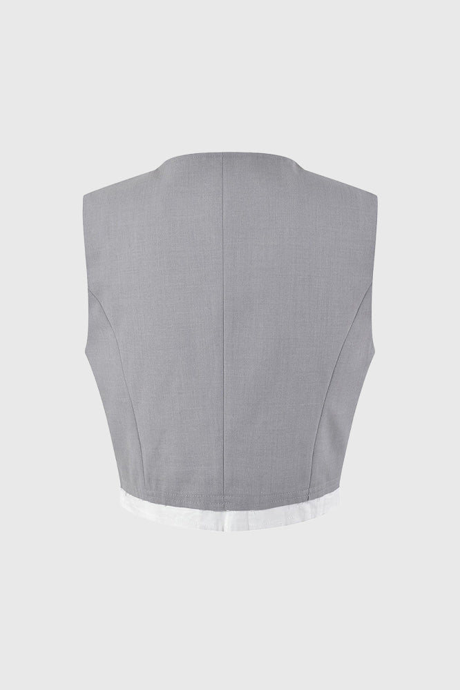 Ensemble 2 pièces gilet et jupe midi - Gris