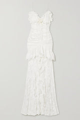 Maxi Dress with Ruffles - White