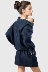 Off-Shoulder-Jeanskleid - Dunkelblau