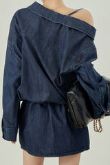 Off-Shoulder-Jeanskleid - Dunkelblau