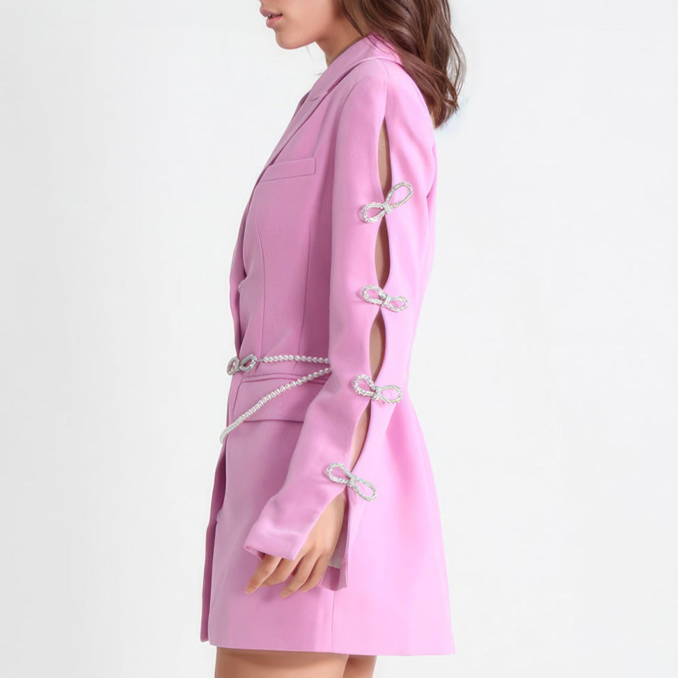 Robe Blazer à Manches Découpées - Rose