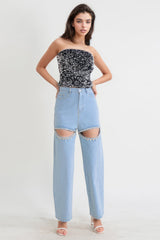 High Waist Jeans mit Cut Outs - Blau