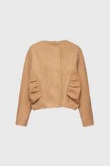 Kurze elegante Jacke mit rundem Ausschnitt - Camel