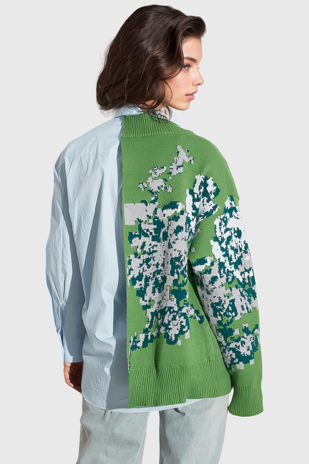 Hemd mit angenähter Strickjacke - Blau