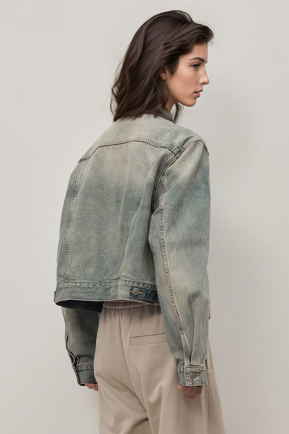 Veste courte en jean vintage - Bleu