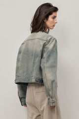 Veste courte en jean vintage - Bleu