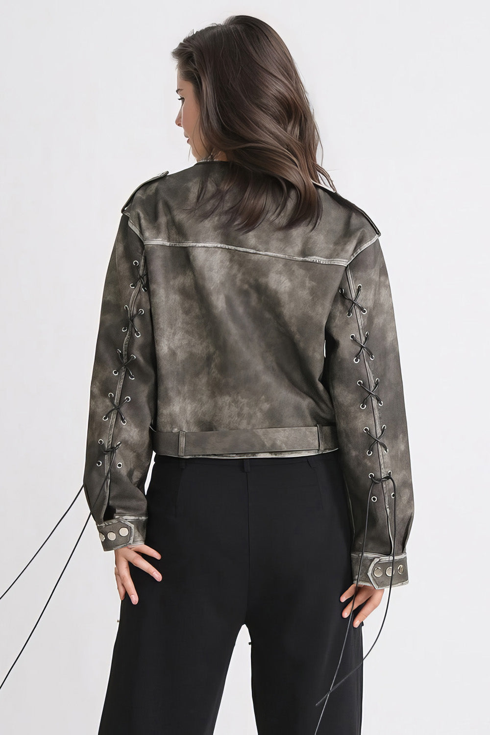 Veste en cuir vintage - Vert foncé